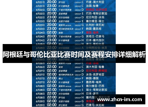 阿根廷与哥伦比亚比赛时间及赛程安排详细解析